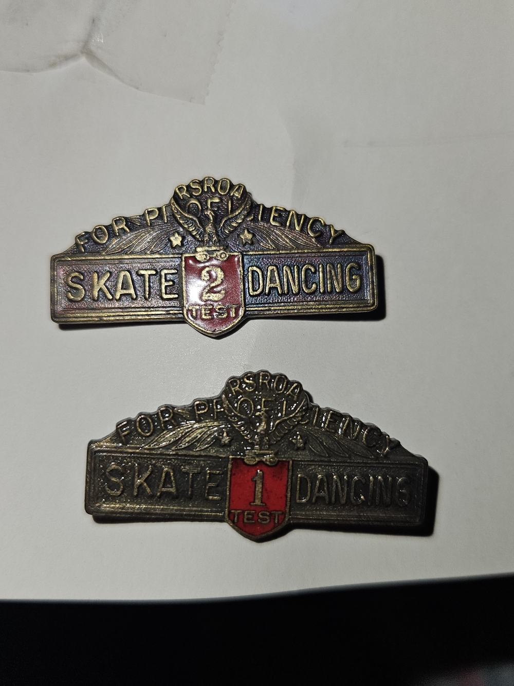 Vintage Skate Dancing Test Pin Pair - Red Shield Accents